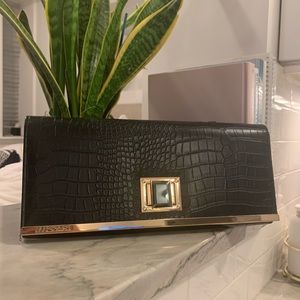 Faux alligator black and gold clutch
